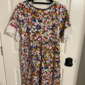 Ann Taylor Floral Casual Dress with Lace sleeves